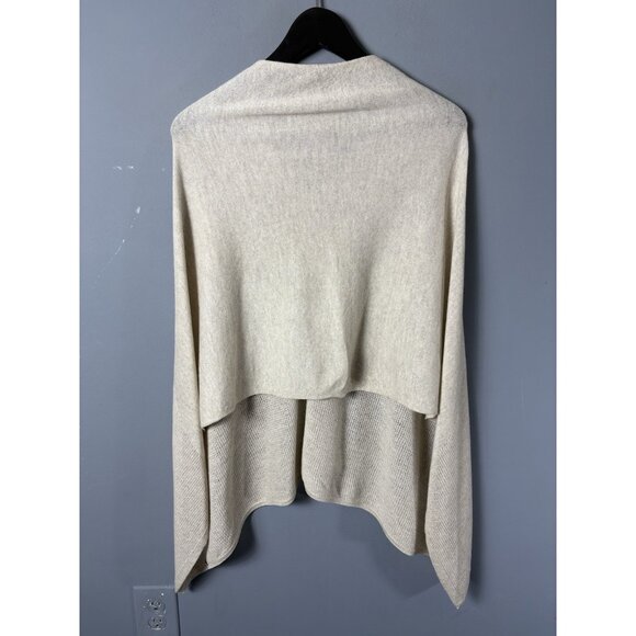 EILEEN FISHER Womens OS Beige Sweater Knit V-Neck Poncho Cape Lagenlook - Picture 4 of 6